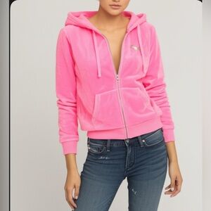PINK Victoria’s Secret Barbie Pink Velour Hoodie Small Leopard Graphic Zip-Up